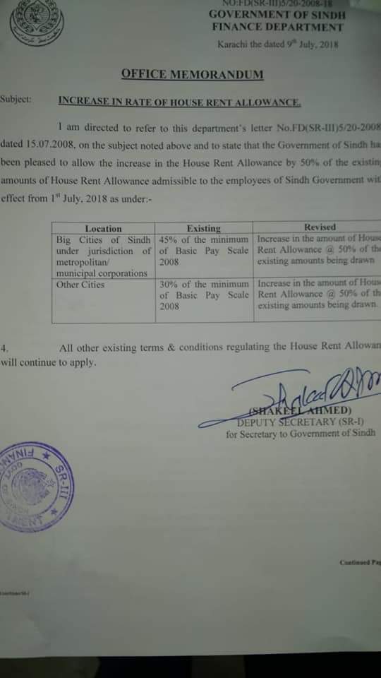 notification-of-house-rent-allowance-increase-2018-sindh-government