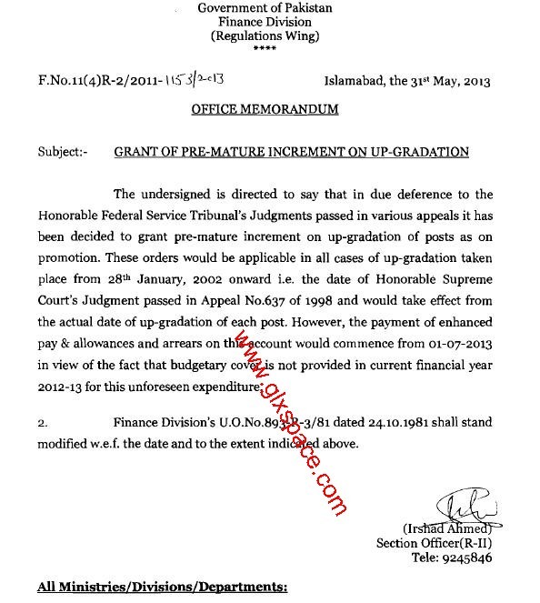 Premature Increment on Up gradation Notification Issued Premature Increment on Up gradation Notification Issued