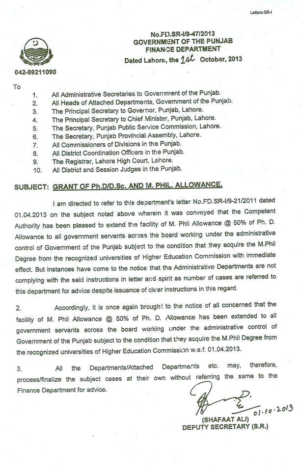 Clarification of M.Phil Allowance for All Punjab Govt ...