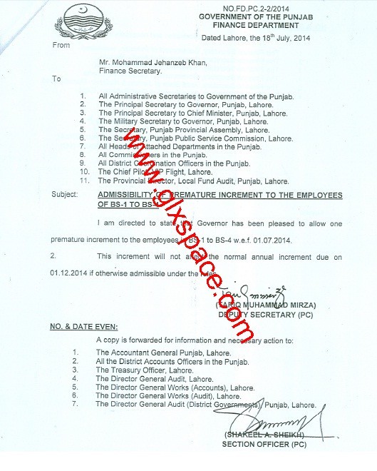 Premature Increment Punjab