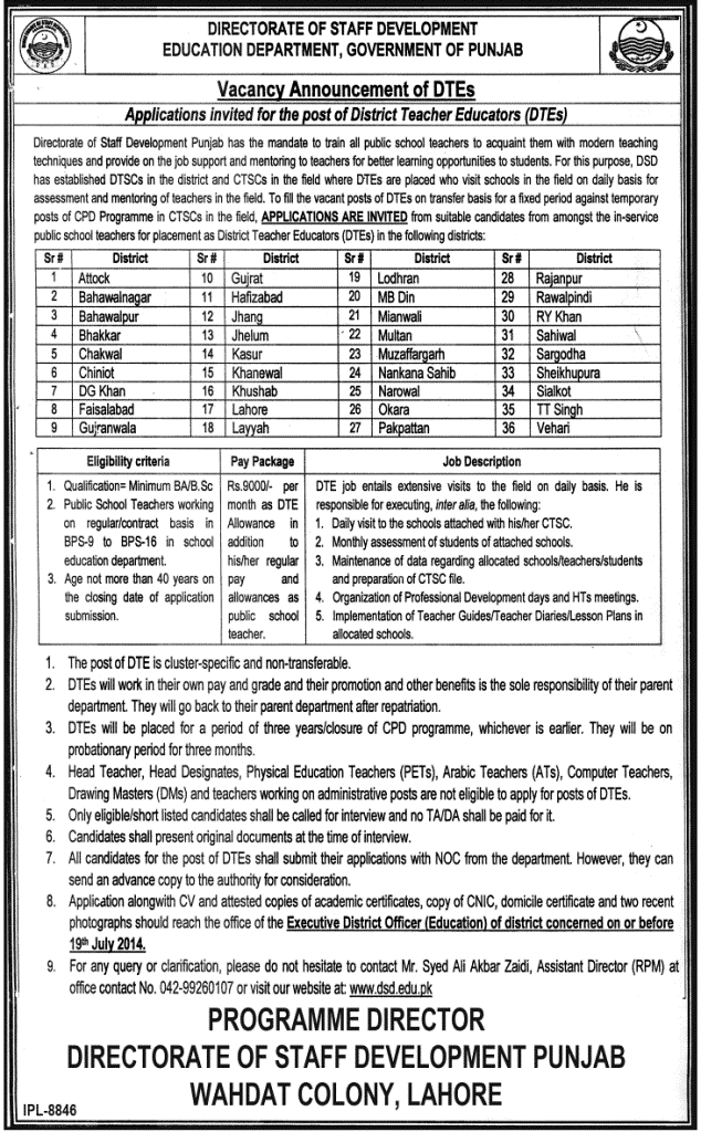 Vacancies of DTEs