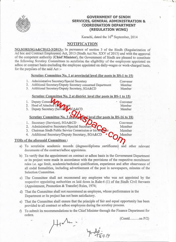 Regularization Committee Sindh