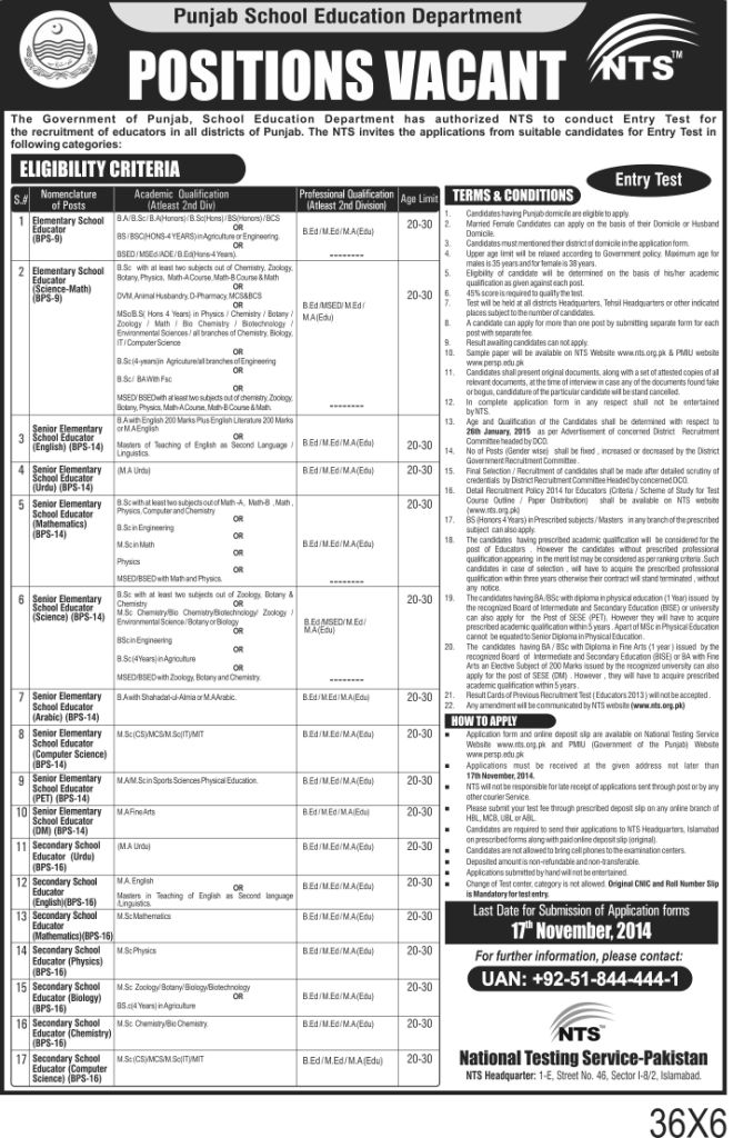 Advertisement Educators Vacancies