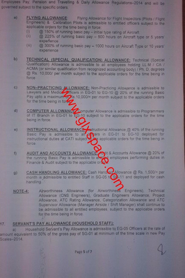 Revision of Basic Pay Scales 2014 & Allowances of CAA Employees