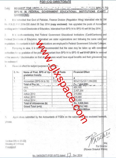 Upgradation Accountant BPS-16