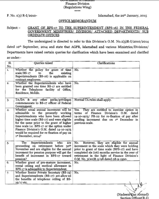 Upgradation Superintendents Clarification