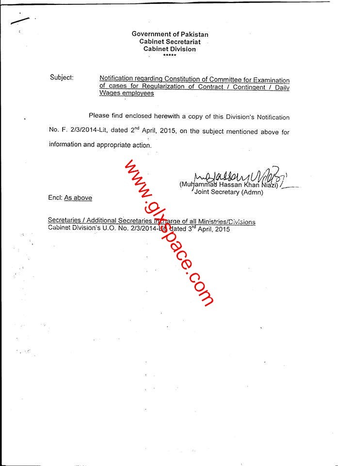 Regularization of Contract/Contingent/Daily Wages Federal 