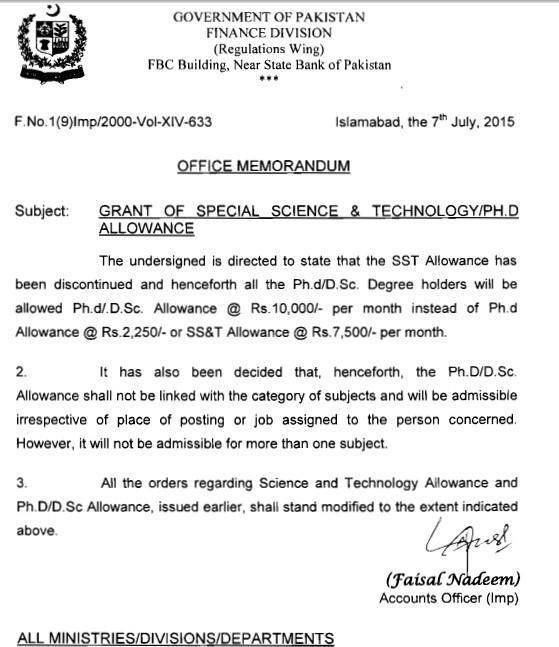 Ph.D & Special Science Allowance