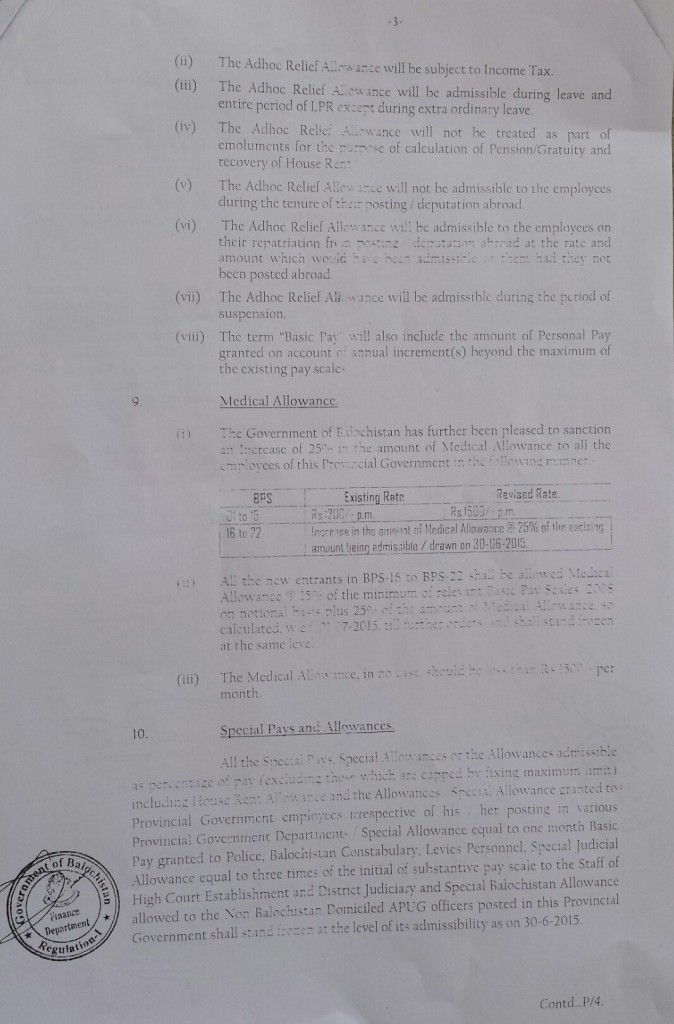 Revised Pay Scales 2015 Balochistan 3