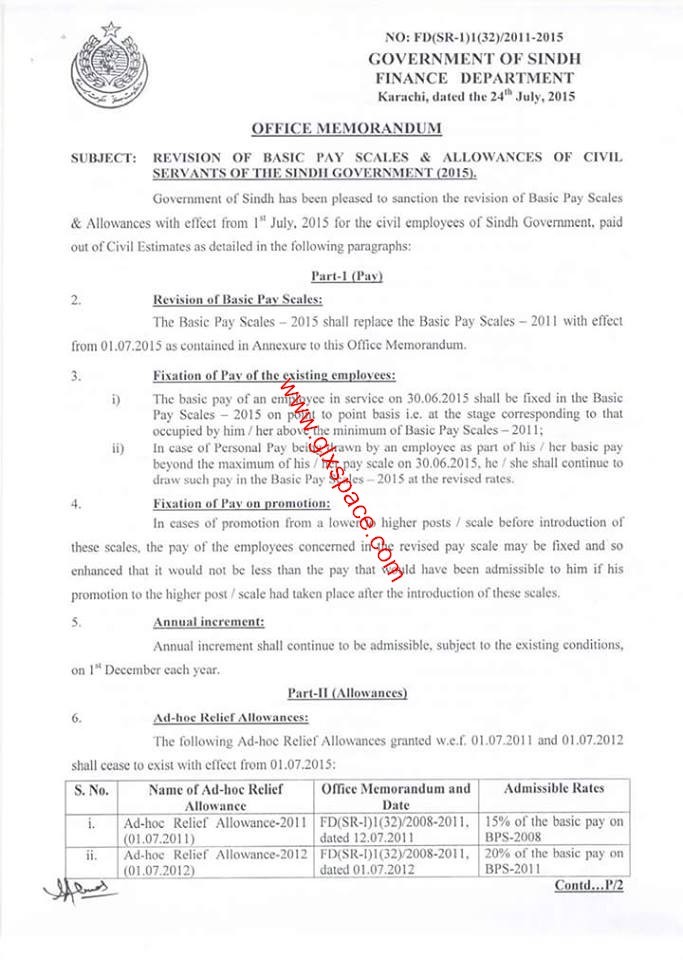 Revised Pay Scales 2015 Sindh