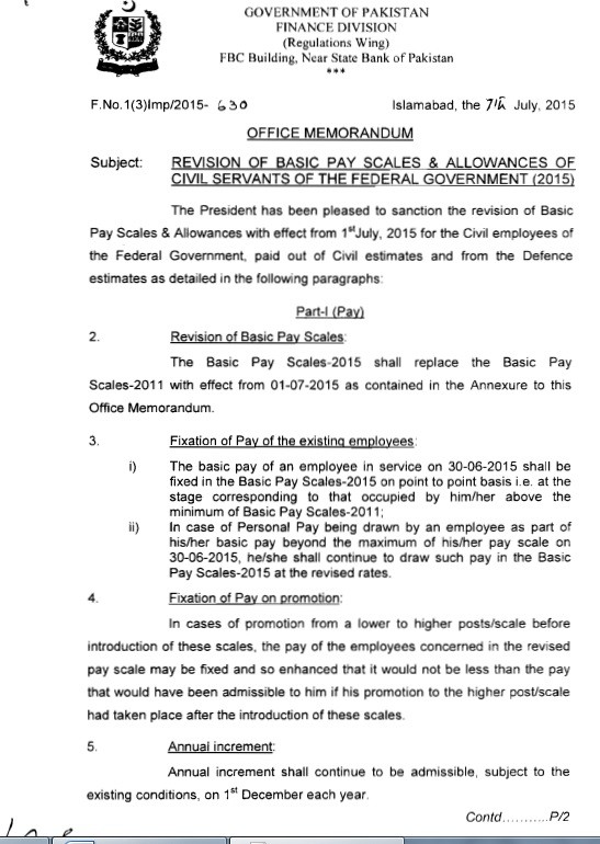 Revised Pay Scales 2015