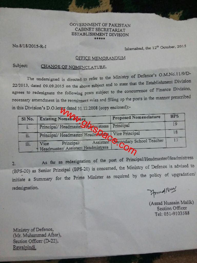 Redesignation of Posts of Principals