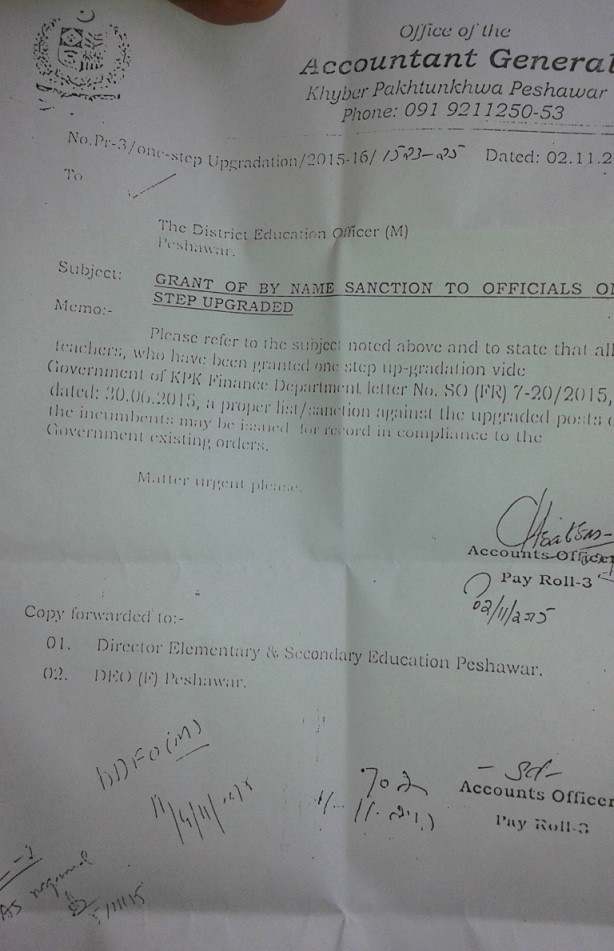 One Scale Upgradation KPK Teachers