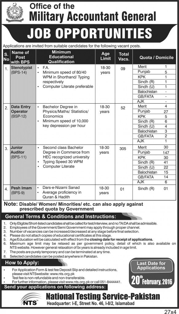 Vacancies in Military Accountant General