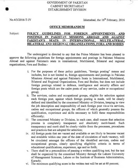 Policy Guidelines for Foreign Appointments