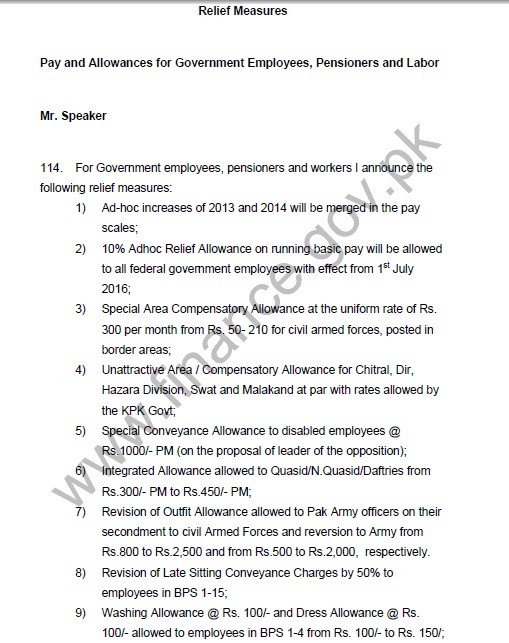 Pay Allowances in Budget 2016-17