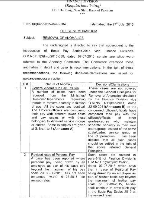 Notification of Removal of Anomalies