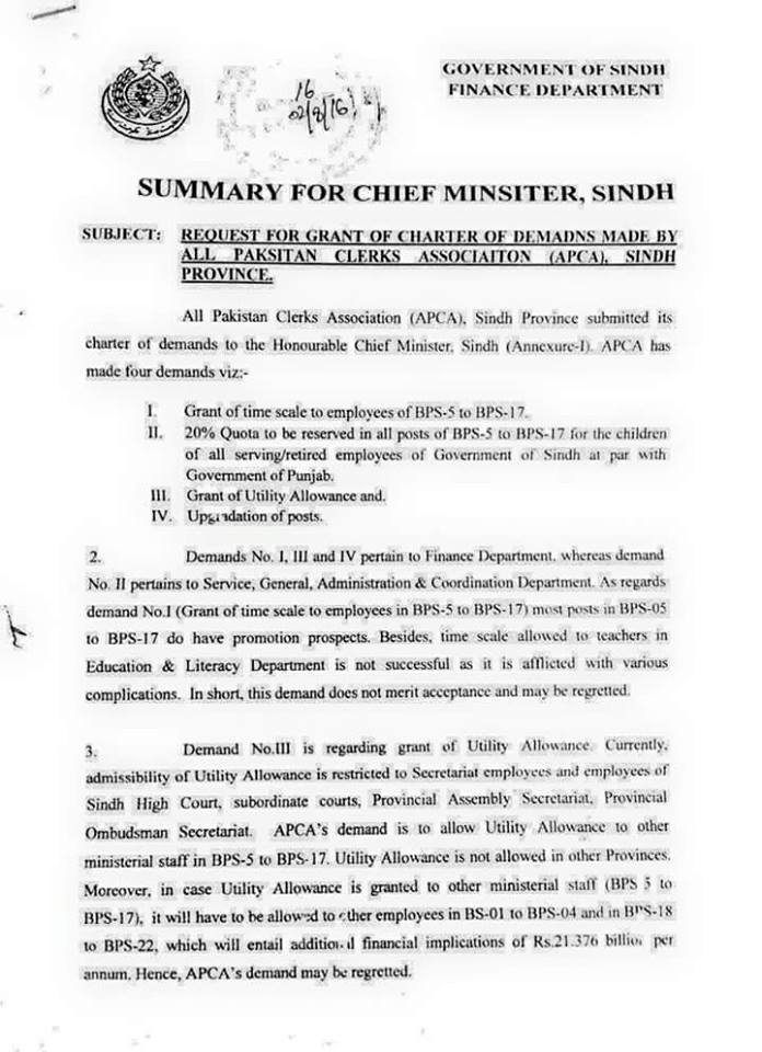 Approved Summary of Upgradation of Clerical Staff Sindh