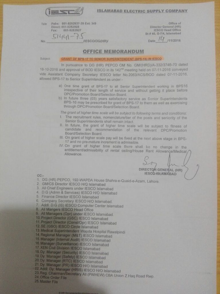 IESCO Employees Upgradations