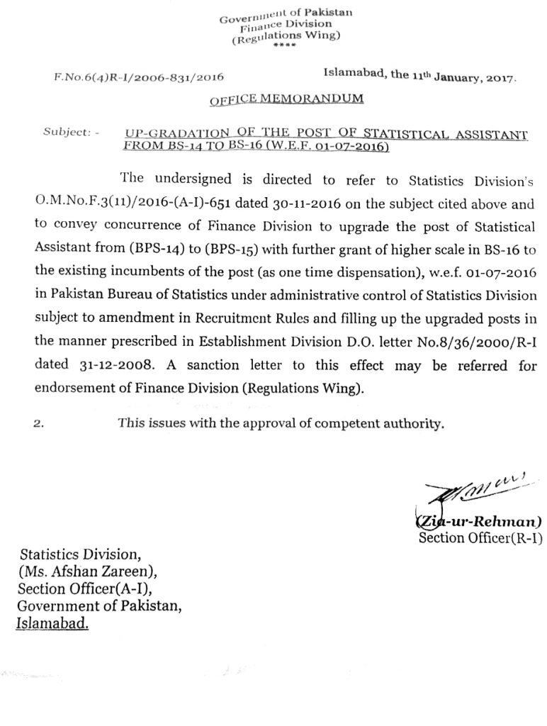 Statistical Assistant Upgradation