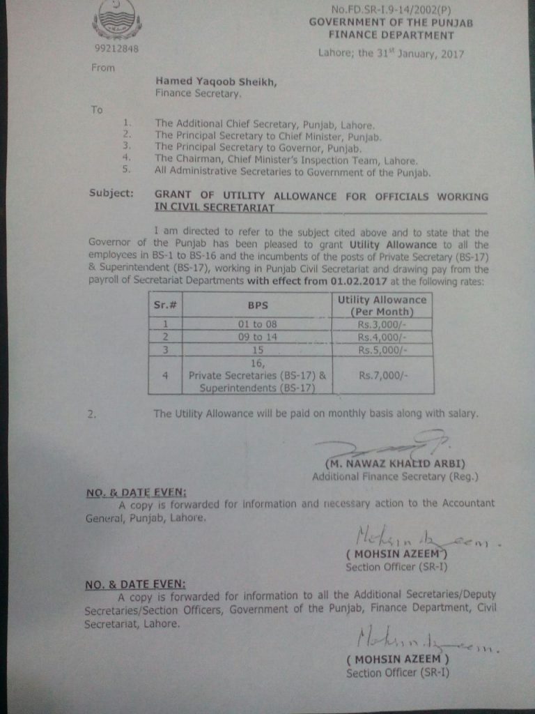 Grant of Utility Allowance