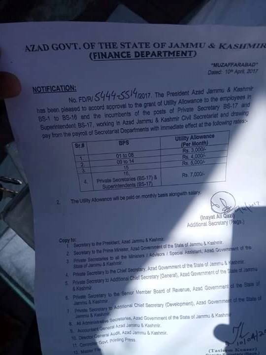 Utility Allowance Azad Jammu