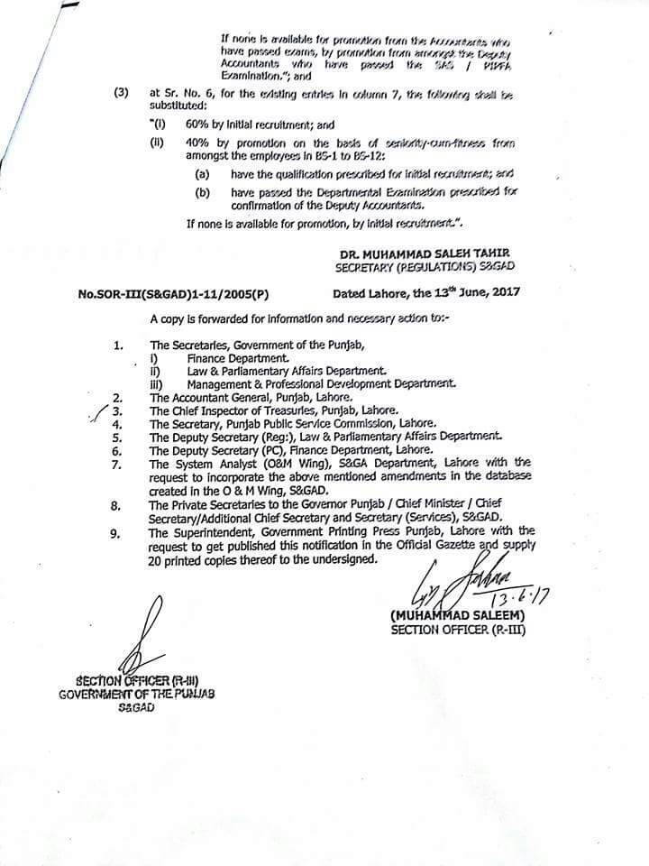 Amendment in Punjab Treasures and Accounts Service Rules, 2006