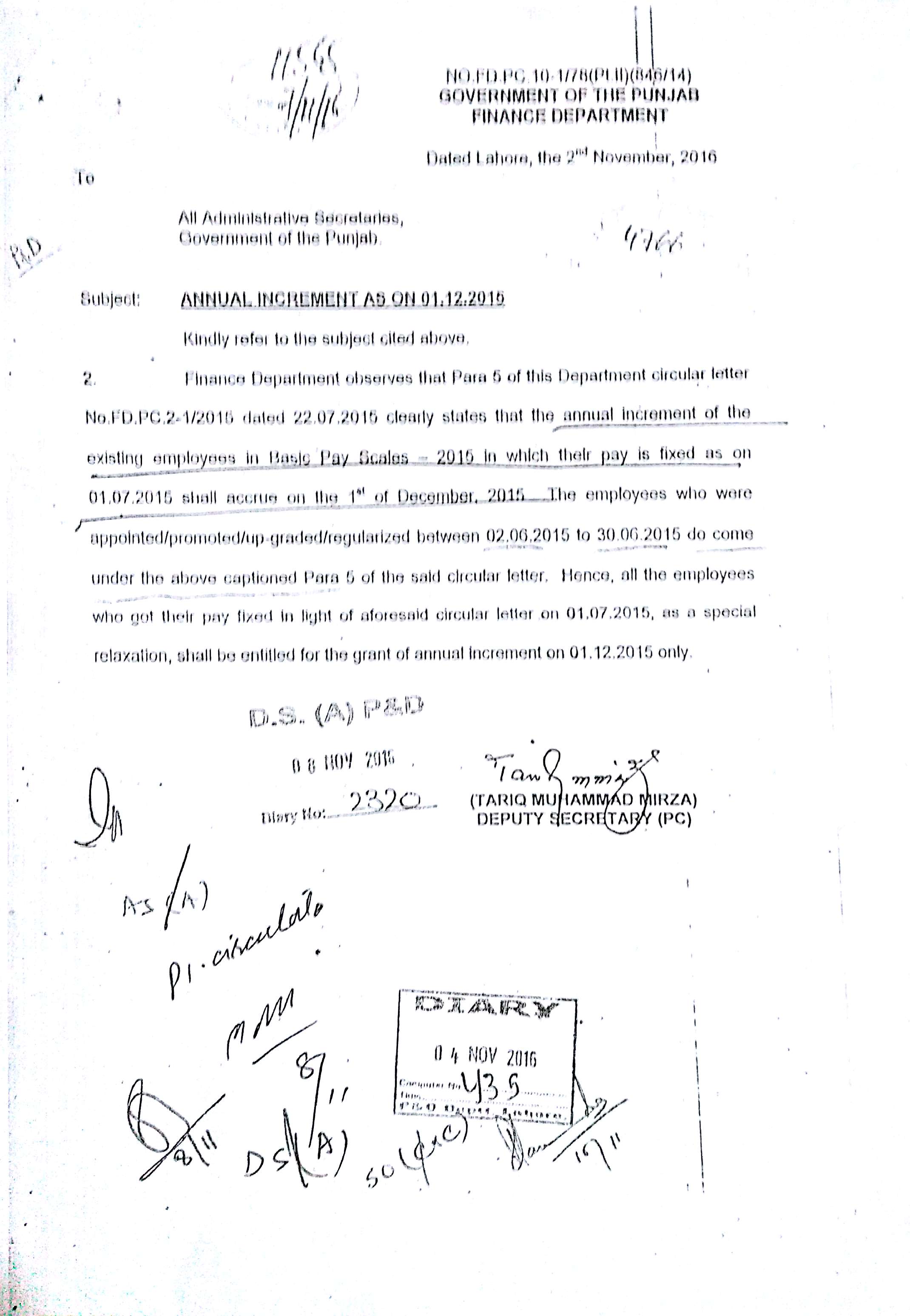Clarification Annual Increment 2015