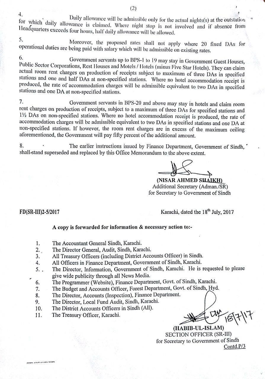 Notification of revised rates daily allowance sindh government galaxy
