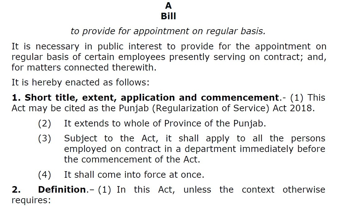 Punjab (Regularization of Service) Act 2018