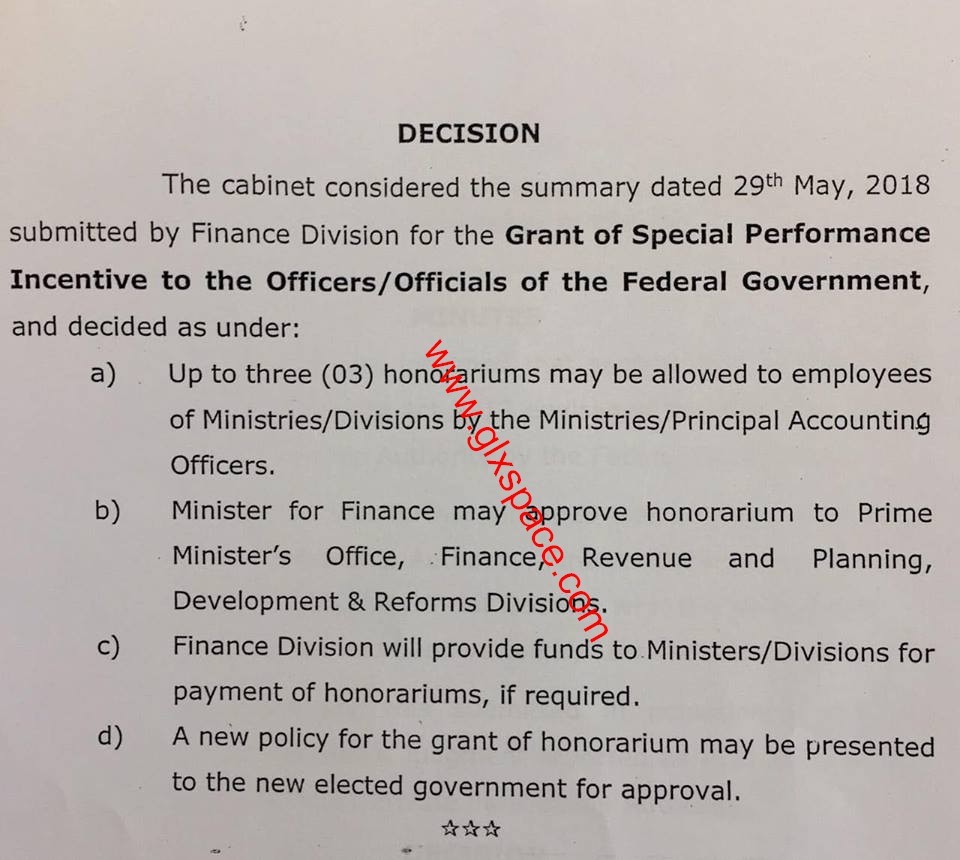 Decision of Three Honorarium