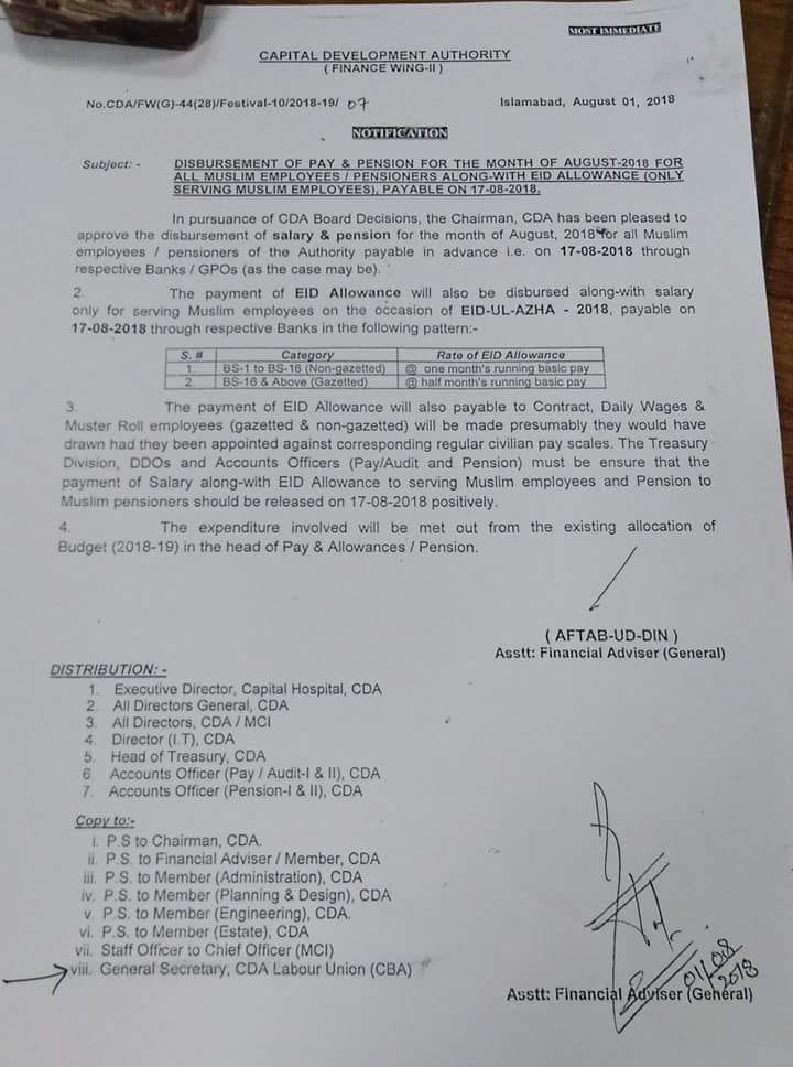 Pay & Allowances August 2018