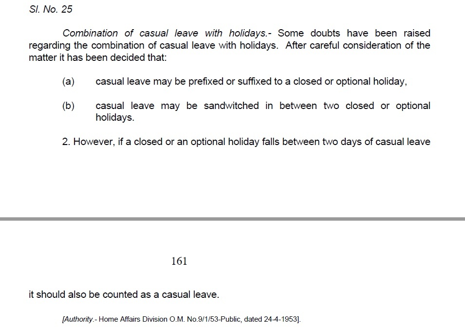 Combination of Casual Leave with Holidays