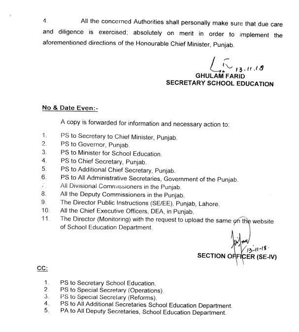 Transfer Posting Teachers Punjab