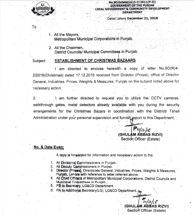 Notification of Establishment Christmas Bazars