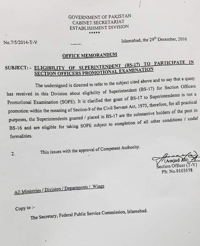 Eligibility of Superintendents to Participate in Section Officers Promotional Exams