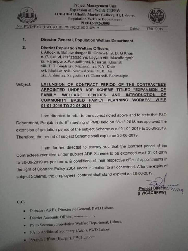 Extension of Contract Period of Contractees