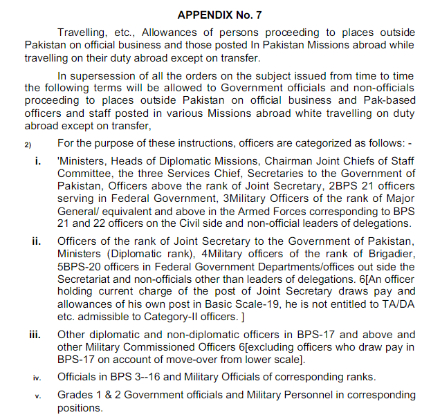 Five Categories for the Purpose of Travelling Allowance