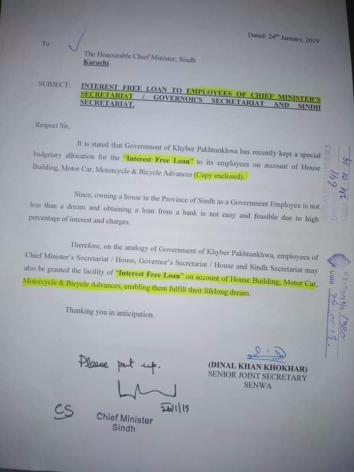 Interest Free Loans to Employees of Chief Minister's Secretariat