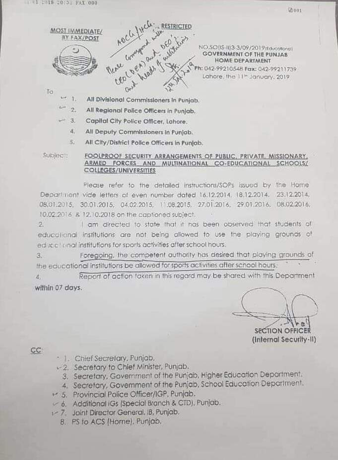 Permission to Use Playing Grounds of Educational Institutions