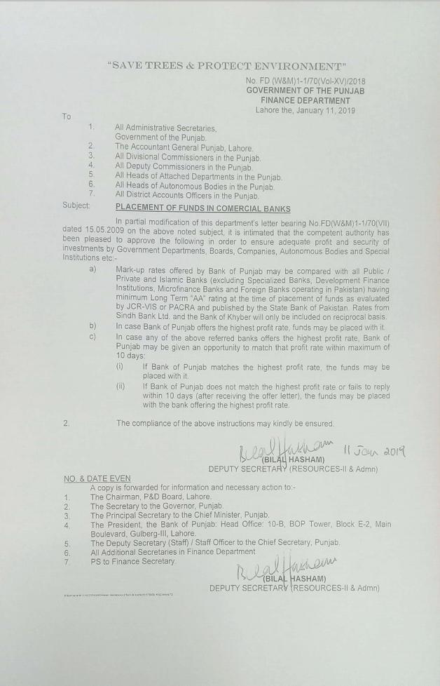 Placement of Funds in Commercial Banks