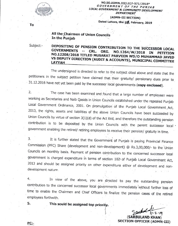 Depositing of Pension Contribution