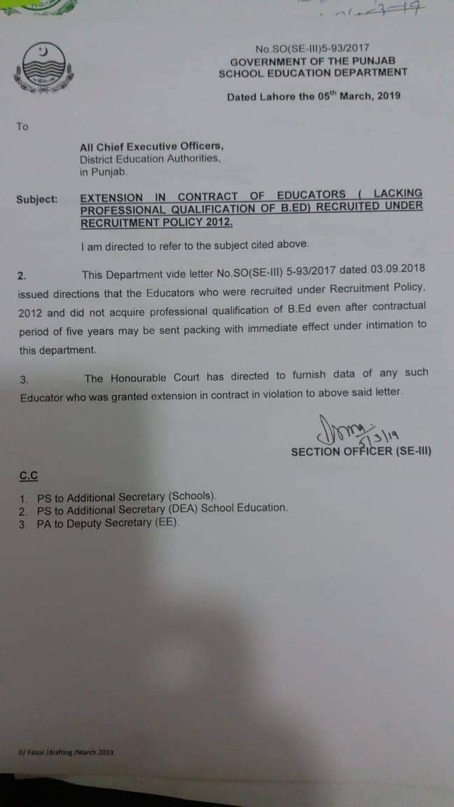 Extension in Contract of Educators