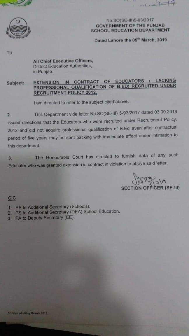 Extension in Contract of Educators