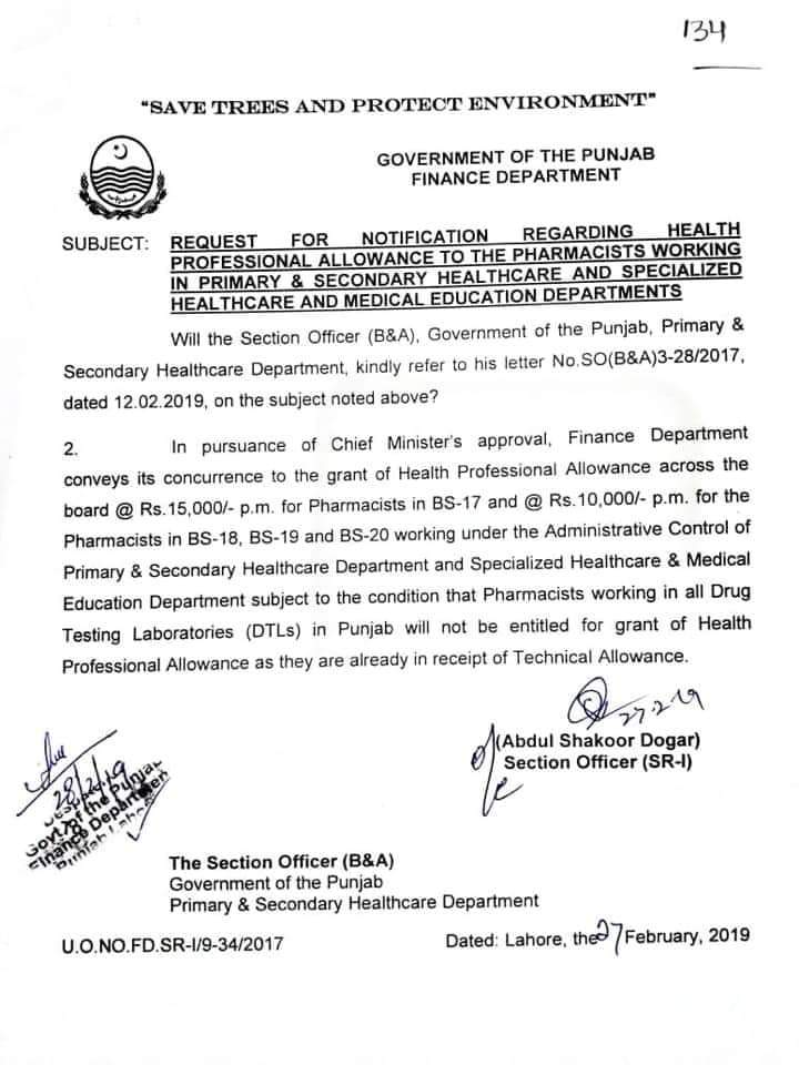 Health Professional Allowance to the Pharmacists