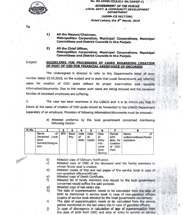 Processing Cases Regarding Creation OSD Posts