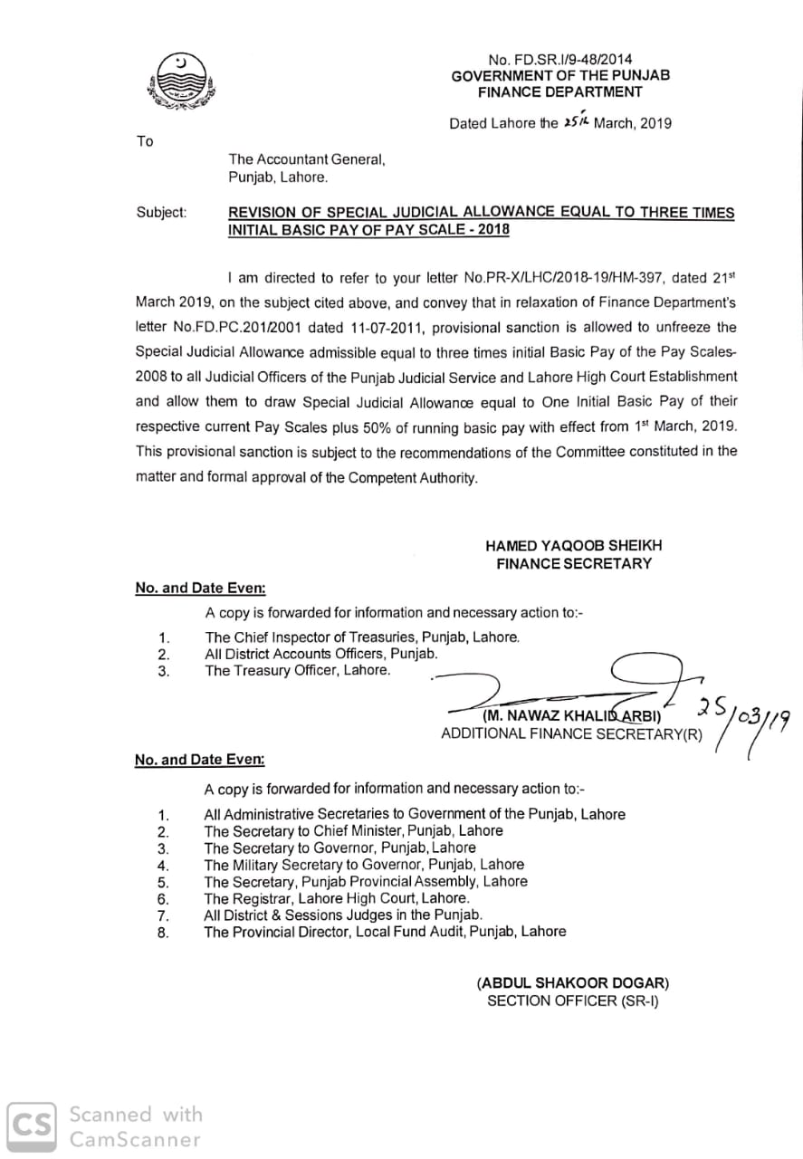 Revision of Special Judicial Allowance