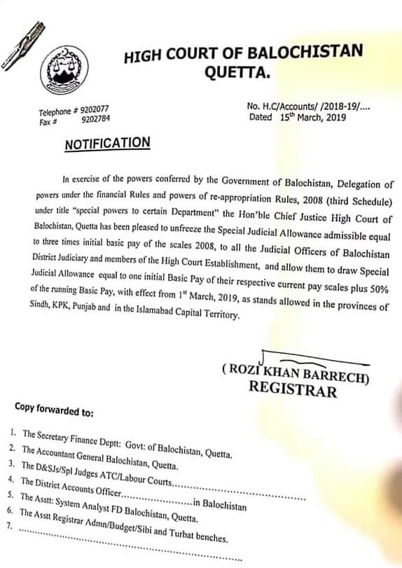 Special Judicial Allowance Balochistan