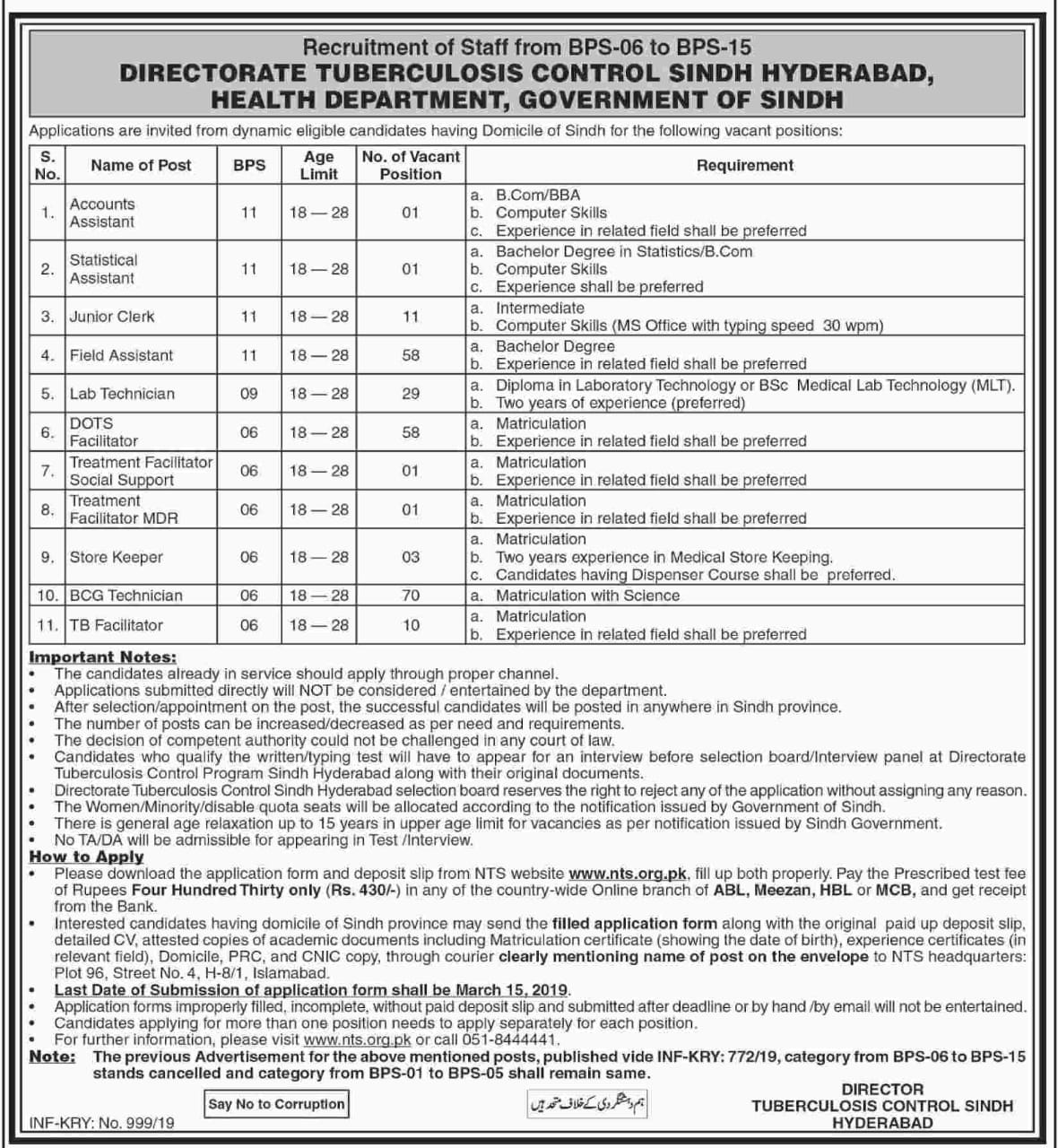 Vacancies in Health Department