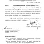 Notification of Private Schools Summer Vacations Schedule 2019